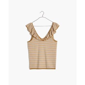 Madewell Belhaven Ruffle Wool Blend Sweater Tank Women's M Tan White Stripe Knit